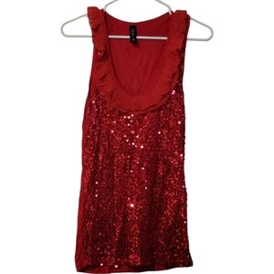 Active Basic Los Angeles Red Sequin Party Tank Top Size Medium